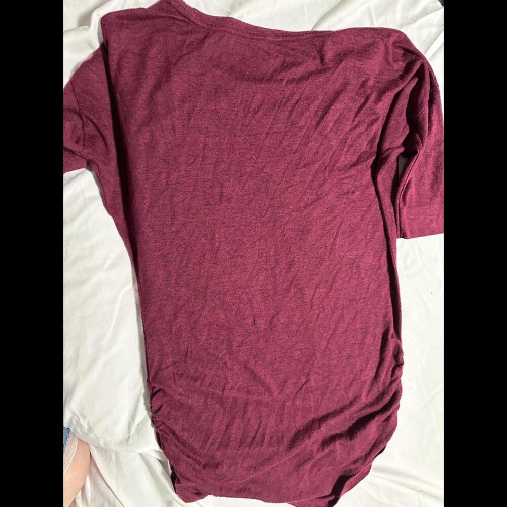 Express Soft Maroon Tee with Ruching - Size M - Picture 3 of 3